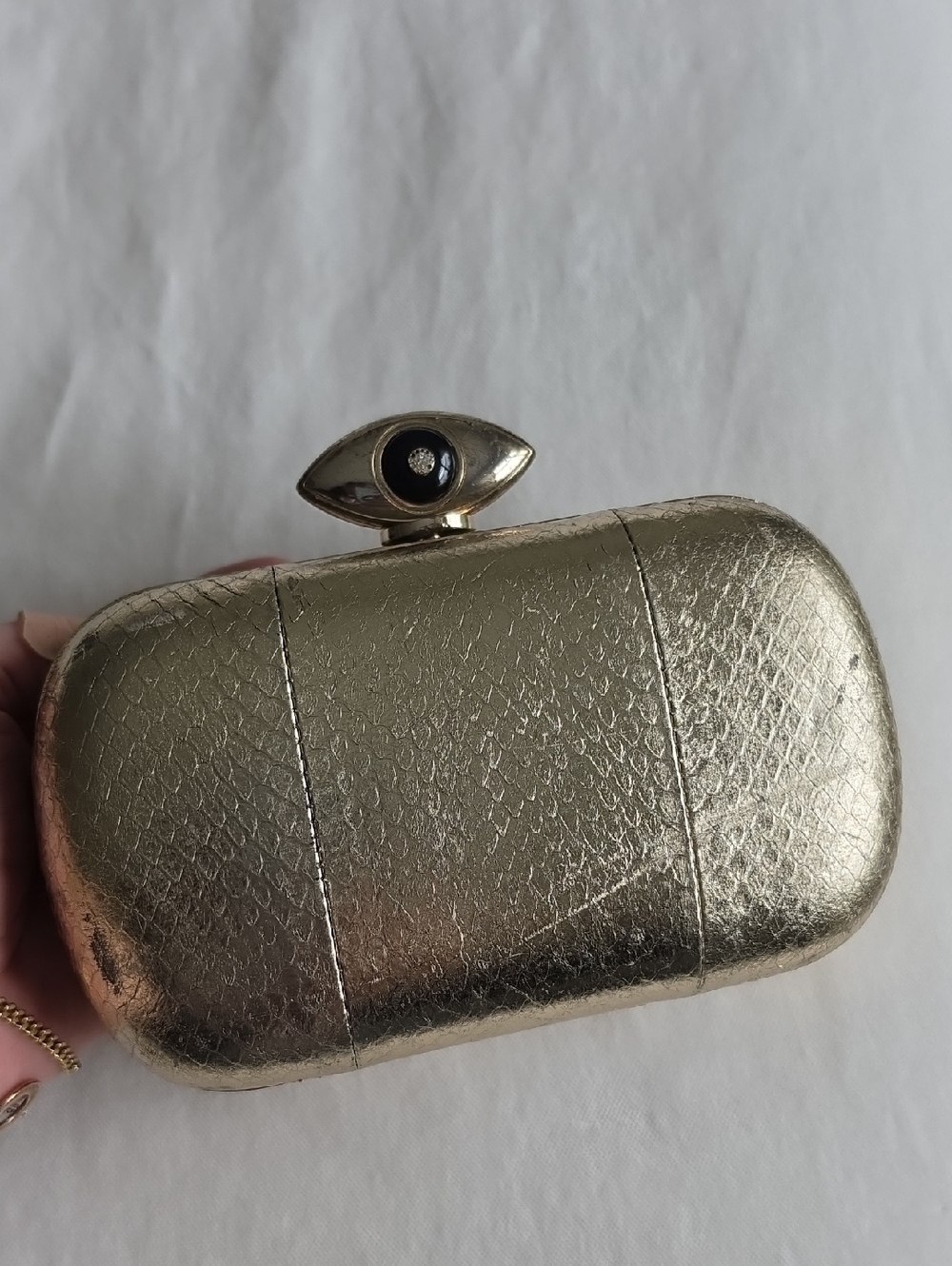 DVF Gold Evil Eye Clutch With Chain